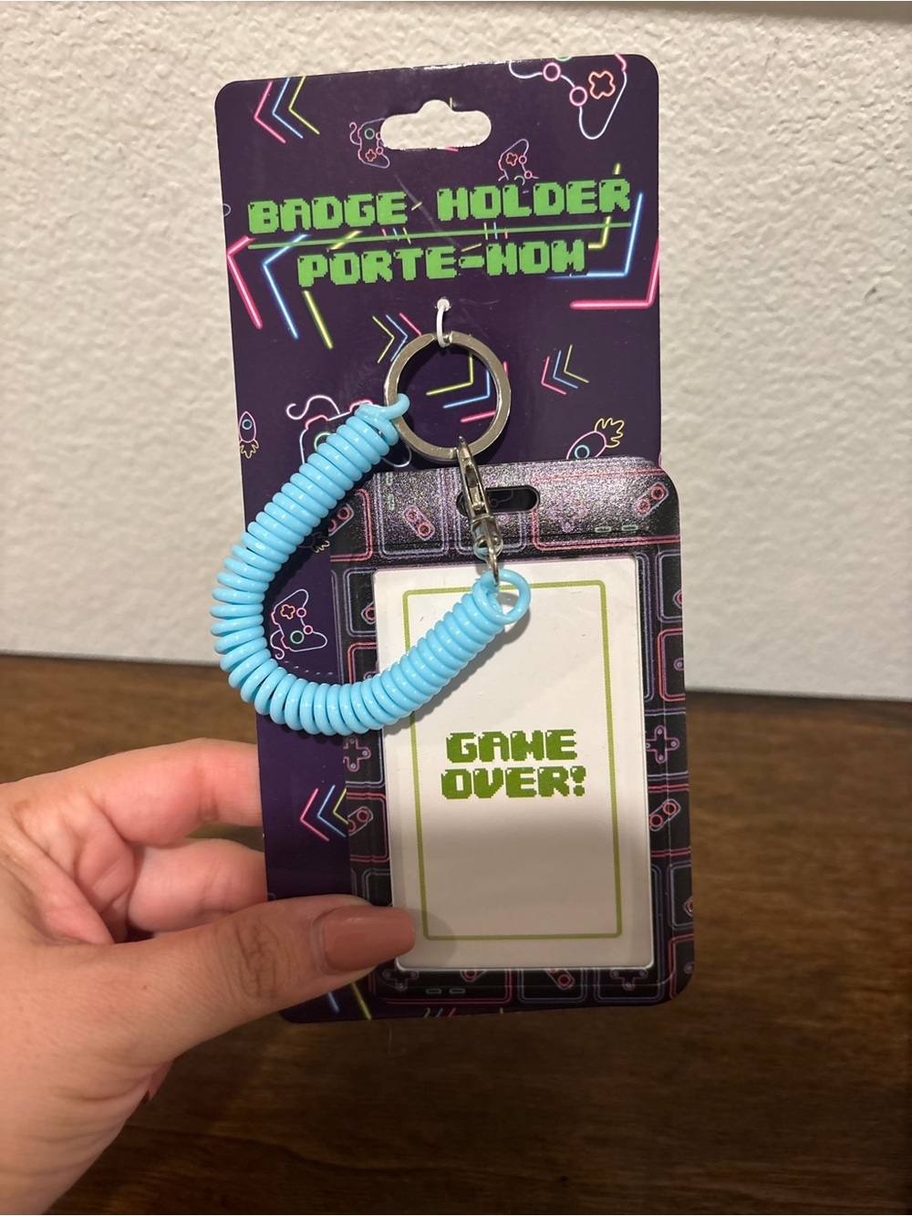 Badge Holder with Blue Coil Wrist Strap - Gaming Controller Pattern - Picture 2 of 2
